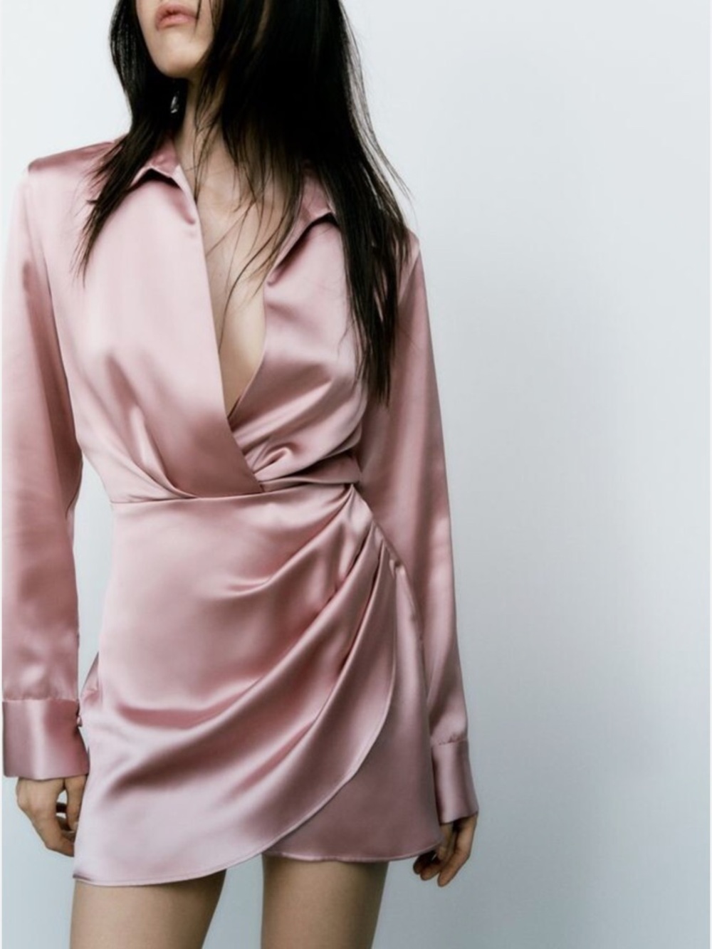 ZARA Satin Blush Pink Wrap Dress